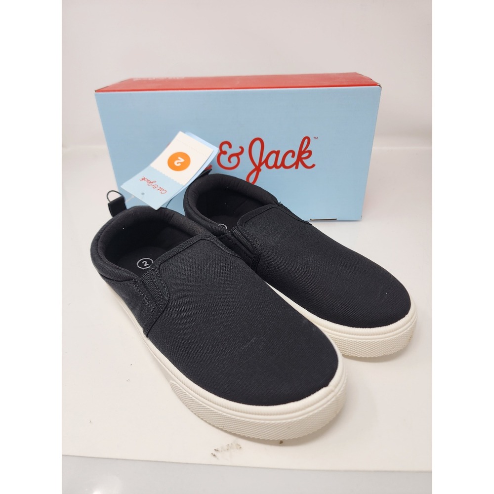 Cat & Jack Boys Hollis Slip On Sneakers Black Canvas Casual Size 2